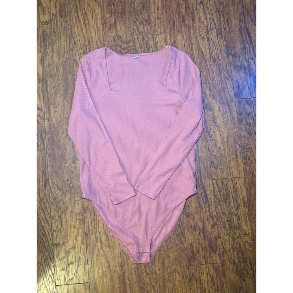 Old Navy Womens 2X Pink Ribbed Square Neck Long Sleeve Bodysuit Plus Size